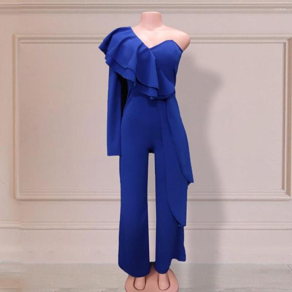 Combinaisons pour femmes 2023 femmes mode femme taille haute combinaison une épaule à manches longues élégant bleu barboteuse pantalon dames pantalon
