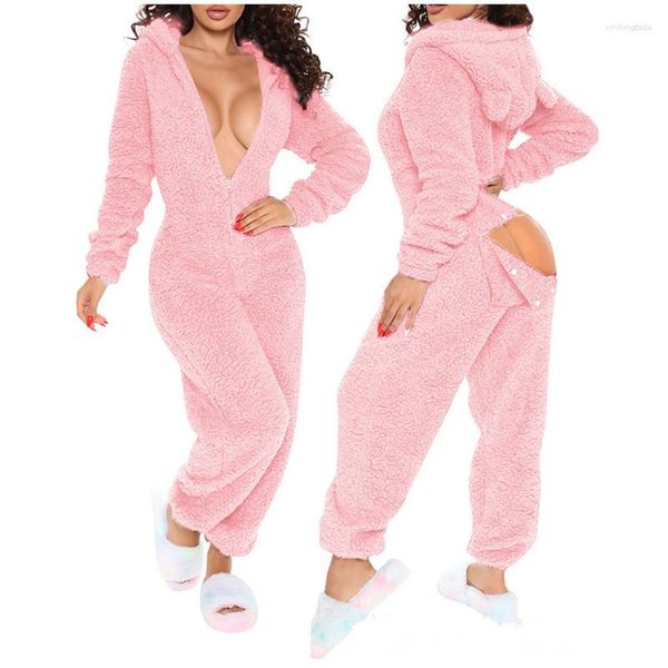 Mujeres para mujeres Otoño Invierno Invierno Manga larga Monga con capucha UnePiece ropa de casa Sleepwear