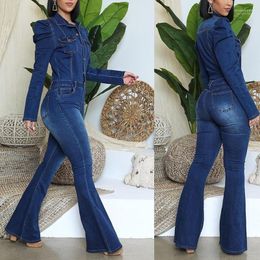 Dames jumpsuits denim long jumpsuit dames sexy diep v nek jean knoppen keten zwart blauwe overalls voor vrouwen rompers 2022 dames