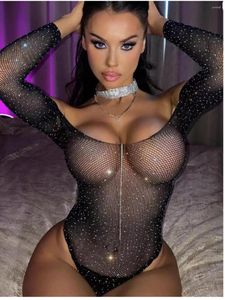 Jumpsuits voor dames Rhinestone bikini liefde ondergoed leuke sterrenhemel visnet kleding verleidelijke kleding charmant één stuk lingerie sexy