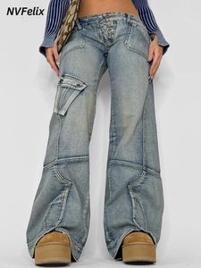 Dames jumpsuits Romper uitlopende jeans herfst jaren 90 Vintage baggy rechte denim broek Y2K hoge taille losse stiksels wijde pijpen broek streetwear 231213
