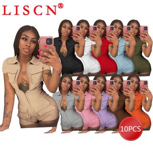 Combinaisons pour femmes Barboteuses 10 Pcs Articles En Vrac Lots En Gros D'été Femmes Combishorts Cargo Combinaison Barboteuse Sexy Poche À Manches Courtes K11229 230616