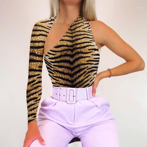 Monos para mujer, peleles con estampado de tigre y Animal, body con un hombro y espalda descubierta, ropa de calle sexi 2021