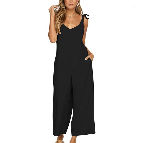 Monos de mujer 2021 mujeres Jumpsui espalda descubierta Sexy pantalón largo mono mono suelto espalda abierta sin mangas Sling cuello en V Ti