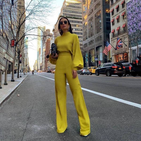 Combinaisons pour femmes Barboteuses 2022 Modèles d'explosion Européens et américains Couleur unie Col roulé Halter Manches longues Casual Jumpsuit Pantalon