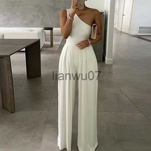 Vrouwen Jumpsuits Rompertjes 2022 Zomer Dames Mode Sexy Een Schouder Club Romper Bodysuit Elegante Wijde Pijpen Jumpsuit Office Lady Casual Ovealls J230629