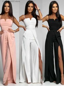 Jumpsuits voor dames rompers 2023 Nieuwe sexy vrouwen één stuk jumpsuit brede poot broek rechte taille mouwloze overalls bodysuit split v nek rompers elegant t231023