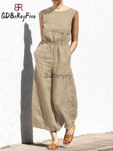 Women's Jumpsuits Rompers 2023 nouveau été femmes combinaisons taille élastique décontracté ample jambe large pantalon coton lin court sans manches barboteuses ensemble FeL231005