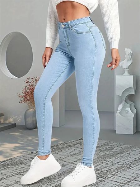 Jumpseau pour femmes Barboteuses 2024 Femmes Stretch Skinny Jeans Lady Slim Fit Crayon Filles Leggings Pantalon à jambe droite Bleu clair Gris Noir Pantalon sexy 231213