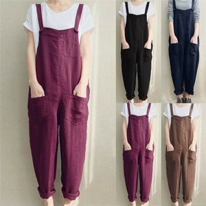 Jumpsuits voor dames rompers 4xl dames mouwloze dungarees rompers katoenen linnen jumpsuit losse preppy stijl broek casual pocket overalls playsuits 230410