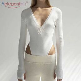 Jumpsuits voor dames rompers aelegantmis mode sexy bodysuit dames katoen lange slve fundamentele bodysuit vrouw v