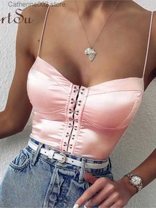 Combinaisons pour femmes Rompers Artsu Elegant Rose Satin Bodys Bodys Sangs Tops Femmes Bodys Body CONCON LACE UP SUITS 2023 COINS Été T231023