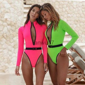 Combinaisons pour femmes barboteuses BKLD body à manches longues 2020 automne hiver femmes mode fermeture éclair col en V moulante Spandex body Clubwear néon barboteuse dames J230629