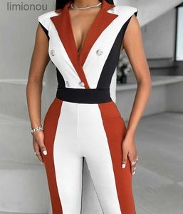 Dames Jumpsuits Rompertjes Blazer Jumpsuit voor Dames Street chic Nieuwe Lente 2024 Mode Colorblock Double Breasted Mouwloos Y2k Jump Suits voor FemaleL240111