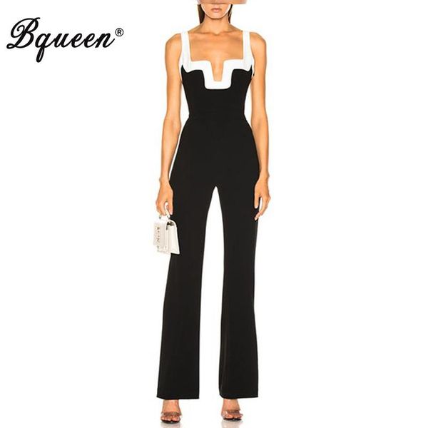 Monos de mujer Mamelucos Bqueen 2023 Moda Vendaje Mono Lady Sexy Halter Deep U Back Back Mujeres Negro Blanco Bodycon Boot Cut