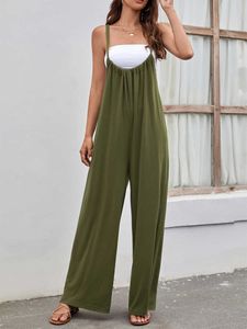 Jumpsuits voor dames rompreren casual jumpsuit dames 2023 strapless losse wide been jumpsuit met grote zakken heren zomers solide slabbetje jas p230522