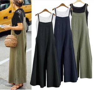 Jumpsuits voor dames Rompertjes Casual losse jumpsuit Dames Zomer Effen katoen Linnen bandjes Wijde pijpen broek Tuinbroek Bib Overalls Mouwloze oversized jumpsuitsL240111