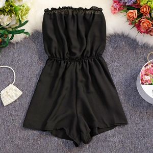 Combinaisons pour femmes Barboteuses Catsuit Combinaison en mousseline de soie noire Slim Vêtements décontractés Sexy Bar Club Body Shorts Femmes Été Romper Pantalon Tissu