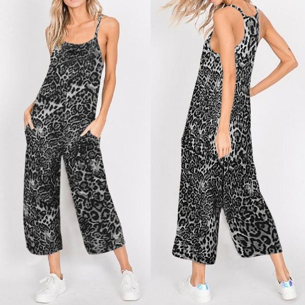 Monos para mujer, peleles Celmia para mujer, verano 2021, tirantes, estampado de leopardo, mono Sexy con cuello de pico, pantalones largos, bolsillos, sin mangas, juegos informales