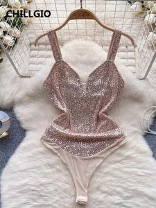 Combinaisons pour femmes Barboteuses CHILLGIO Femmes Sexy Sparkling Sequin Combinaison serrée Party One Piece Combinaison Onesie Combinaison serrée J240224