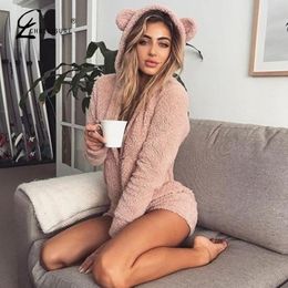 Jumpsuits voor dames rompers chrleisure herfst houd warme fluwelen vrouwen lange mouw schattige beren oren hoodie casual winter siames shorts