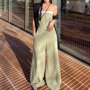 Dames jumpsuits rompertjes kleur contrast elastische veeg borst jumpsuit vrouwelijke Koreaanse chic geavanceerde taille afslanken losse wijde pijpen rechte casual broek 230915