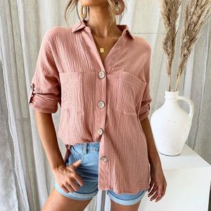 Combinaisons pour femmes Barboteuses Blouse en coton Femmes Chemise d'été Printemps Manches longues Rose Jaune Blouse Casual Tops Dames Chemise Streetwear 221123