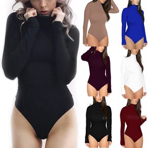 Combinaisons pour femmes Barboteuses Coton à manches longues col haut maigre combinaison chaude automne hiver femmes noir blanc solide sexy slim fit body 230131