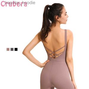 Combinaisons pour femmes Barboteuses CRUBERA été sans manches profonde U croix creux beauté dos sport costume femmes danse Fitness Stretch athlétique Yoga combinaison L230921