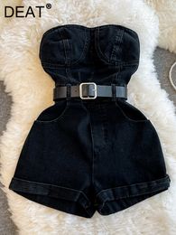 Dames Jumpsuits Rompertjes DEAT Dames Tube Top Denim Playsuits Ruglooze Mouwloos Arrivals Sexy Temperament Rits Casual Fasion Zomer 2023 11D8241 230630