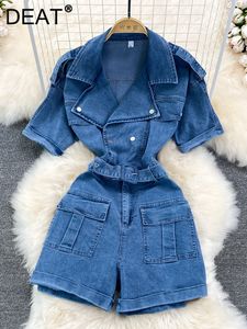 Jumpsuits voor dames rompers Deat dames vintage denim riem speelsuits ingekapte nek korte mouw stijl casual fasion temperament zomer 11d9019 230325