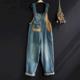 Jumpsuits voor dames rompers denim jumpsuits dames patchwork ontwerp Koreaanse stijl overalls one piece outfit vrouwen rompers casual vintage playsuits harem broek y240510