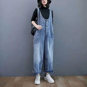 Jumpsuits voor dames rompers denim jumpsuits voor vrouwen zomer oversized solide speelpakken losse hoge taille wijd been broek overalls voor vrouwen kleding één-stukken y240510