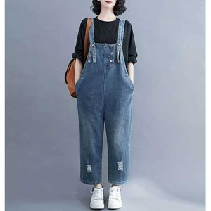 Jumpsuits voor dames rompers denim jumpsuits voor dames knopontwerp Koreaanse stijl los rechte broek één stuk outfit vrouwen overalls voor vrouwen playsuits y240510