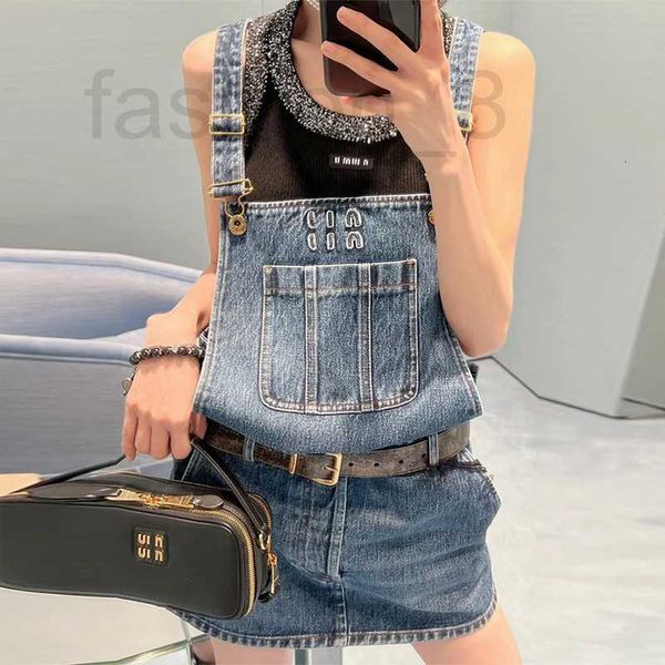 Combinaisons pour femmes Rompers Designer 24 Nouveau patch brodé lettre patchwork poche minceur denim sangle jupe courte pour les femmes XI6B