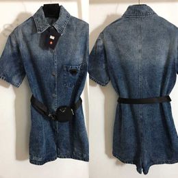 Combinaisons pour femmes Rompers Designer Luxe Denim Femmes Mode Triangle Badge Lady Trendy Taille Sac Ornement Combinaison IU9F