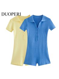 Combinaisons pour femmes Barboteuses DUOPERI Mode Tricoté Combinaison Femmes Manches Courtes Chic Lady Barboteuse tenue Chemise Style Combishort Femme Été 230503