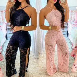 Dames Jumpsuits Rompertjes Elegante dames jumpsuit Zomer Strapless Kant Hoge steek Doorschijnend Vakantie Lang Sexy LongSet 230727