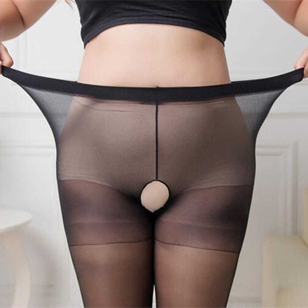 Combinaisons pour femmes, barboteuse, bas érotiques, Sexy, entrejambe ouvert, collants élastiques surdimensionnés pour personnes grasses, grande taille, Y2302