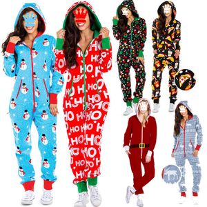 Jumpsuits voor dames rompers mode kerstpyjama met kap herfst Santa Patroon volwassen gezellig ademende huis 221123