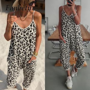 Dames Jumpsuits Rompertjes Mode Dames Luipaardprint Verdwaalde Overall Lady Casual V-hals Zakken Lange Jumpsuit Chique Vrouwen Strand Zomer Slanke Romper 230720