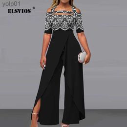 Monos de mujer mamelucos moda sexy fuera del hombro impreso pantalones de pierna ancha mono streetwear casual cintura media ahueca hacia fuera verano elegante mamelucos rectos L231017