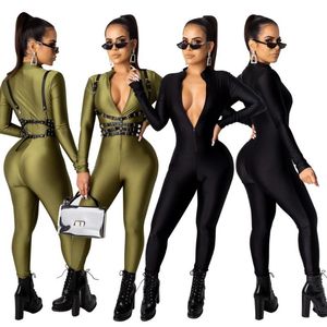 Jumpsuits voor dames rompers mode solide kleur volle mouw Turtleneck zipper herfststijl sexy vrouwen magere enkellengte