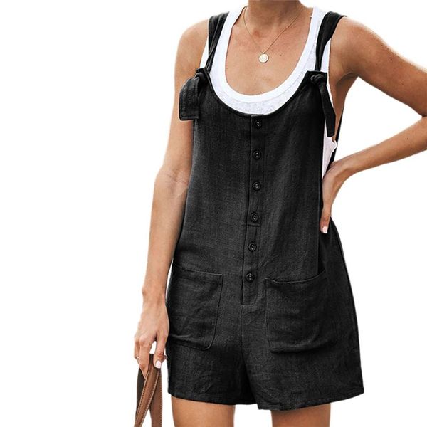 Combinaisons pour femmes Barboteuses Mode Tendance Femmes Casual Noeud Bretelles Boutons Jarretelles Barboteuse Revers Ourlet Poches Shortalls Combinaison Shorts Pla