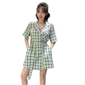 Jumpsuits voor dames rompers mode dames jumpsuit 2022 zomer korte mouw dubbele borsten plaid casual broek brede been rok met bel