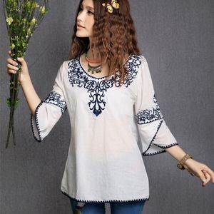 Combinaisons pour femmes Barboteuses Mode Femmes Filles Totem Motif Vintage Ethnique Blouse Broderie Coton Chemises Décontractées Tops Blusa Ethnique Bordada 221123