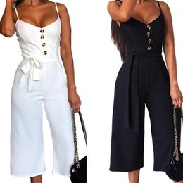 Jumpsuits voor dames rompers mode dames Suspender jumpsuit 2022 Zomer sexy backless mouwloze knop vat slim romper elegant wit B