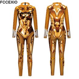 Vrouwen Jumpsuits Rompertjes FCCEXIO The Wonder is Magic Woman Movie Patroon 3D Print Sexy Bodysuits Vrouwen Lange Mouw Cosplay Jumpsuit 230615