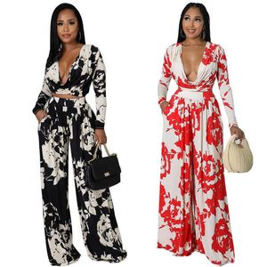 Dames Jumpsuits Rompertjes Felyn 2023 Beste kwaliteit Fashion Design Jumpsuits Print Riem V-hals Lange mouw Elegante Bodycon Rompertjes YQ231220