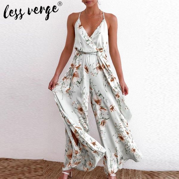 Monos de mujer Mamelucos Estampado floral Ahueca hacia fuera Boho Mono Mameluco Mujeres Halter Split Verano Playa Traje largo Mujer Vendaje Holida